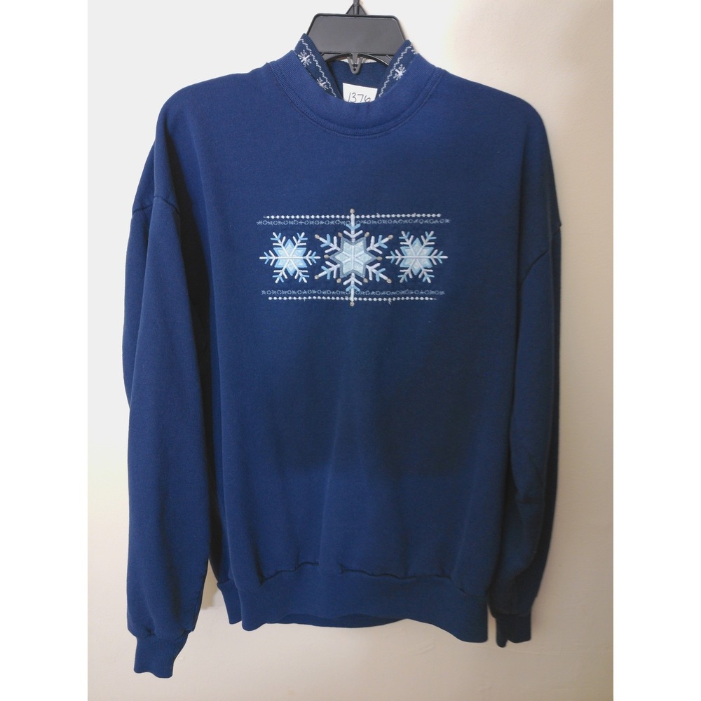 Top Stitch Snowflake Sweatshirt Womens XL Navy Blue Vintage Inspo Mock Neck